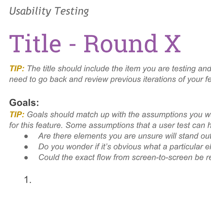 Usability test script template