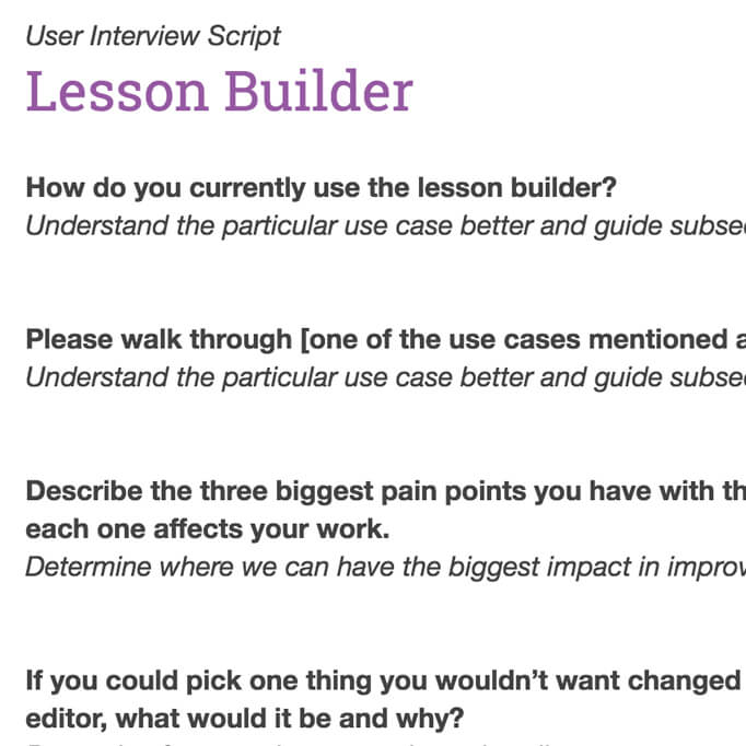 User interview for improving lesson builder