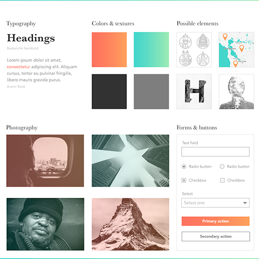 Various design elements with gradients and hard edges